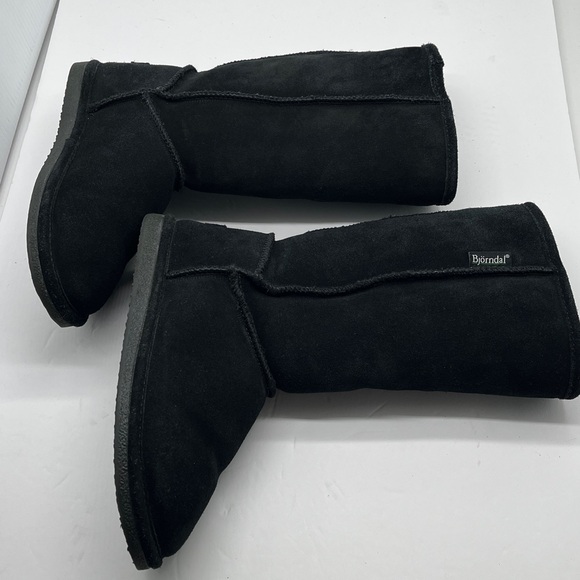 Bjorndal Shoes - Bjorndal‎ Suede Fur Lined Boots High Womens 7 Black Cabin Cottage Boho